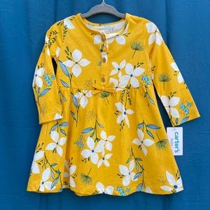 NWT Carter’s baby long sleeve yellow dress with flower pattern size 12 months